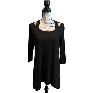 Clara Sun Woo Tunic Dress cut out Black Size Small 3/4 sleeves stretch NWOT